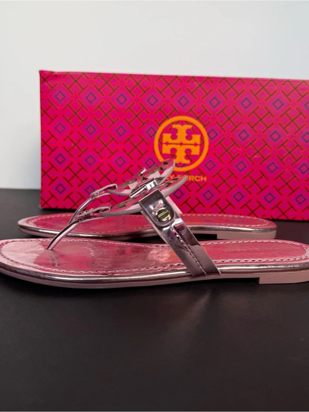 New! Tory Burch Metallic Pink Miller Thong Sandals - size 5.5